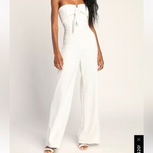 White Strapless Tie-Front Wide-Leg Jumpsuit